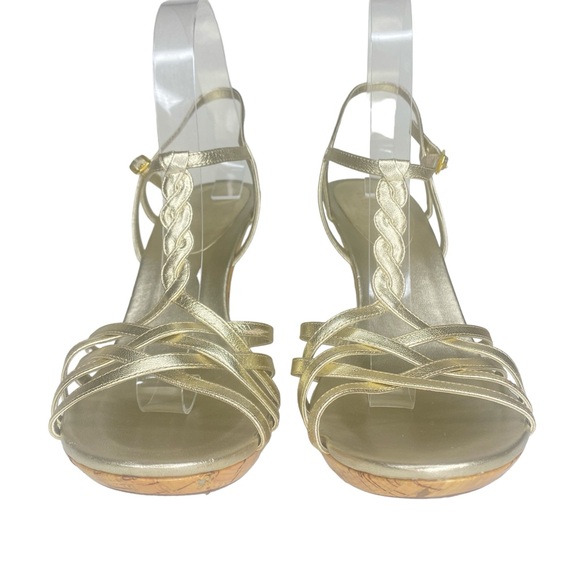 Lauren Ralph Lauren Shoes - Lauren Ralph Lauren Trina Gold Metallic Multi T strap cork sole heel size 9